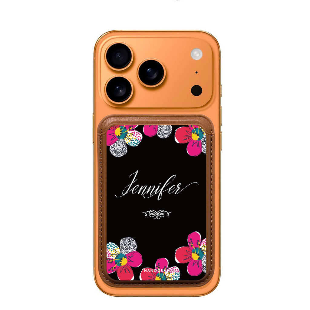 Stunning Floral custom name MagSafe wallet for iPhone, personalized magnetic card holder, main view