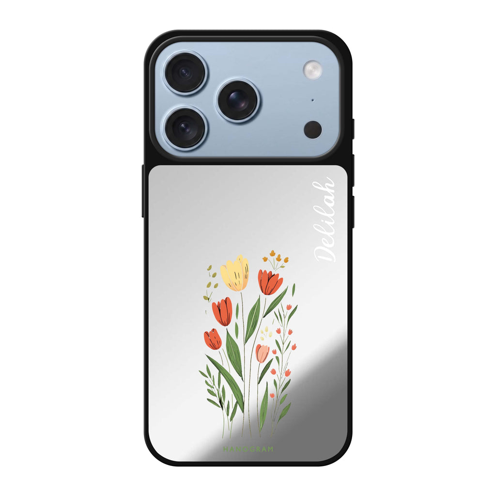 Tulip Cutouts personalized name flower floral iPhone 18 Pro Max mirror case