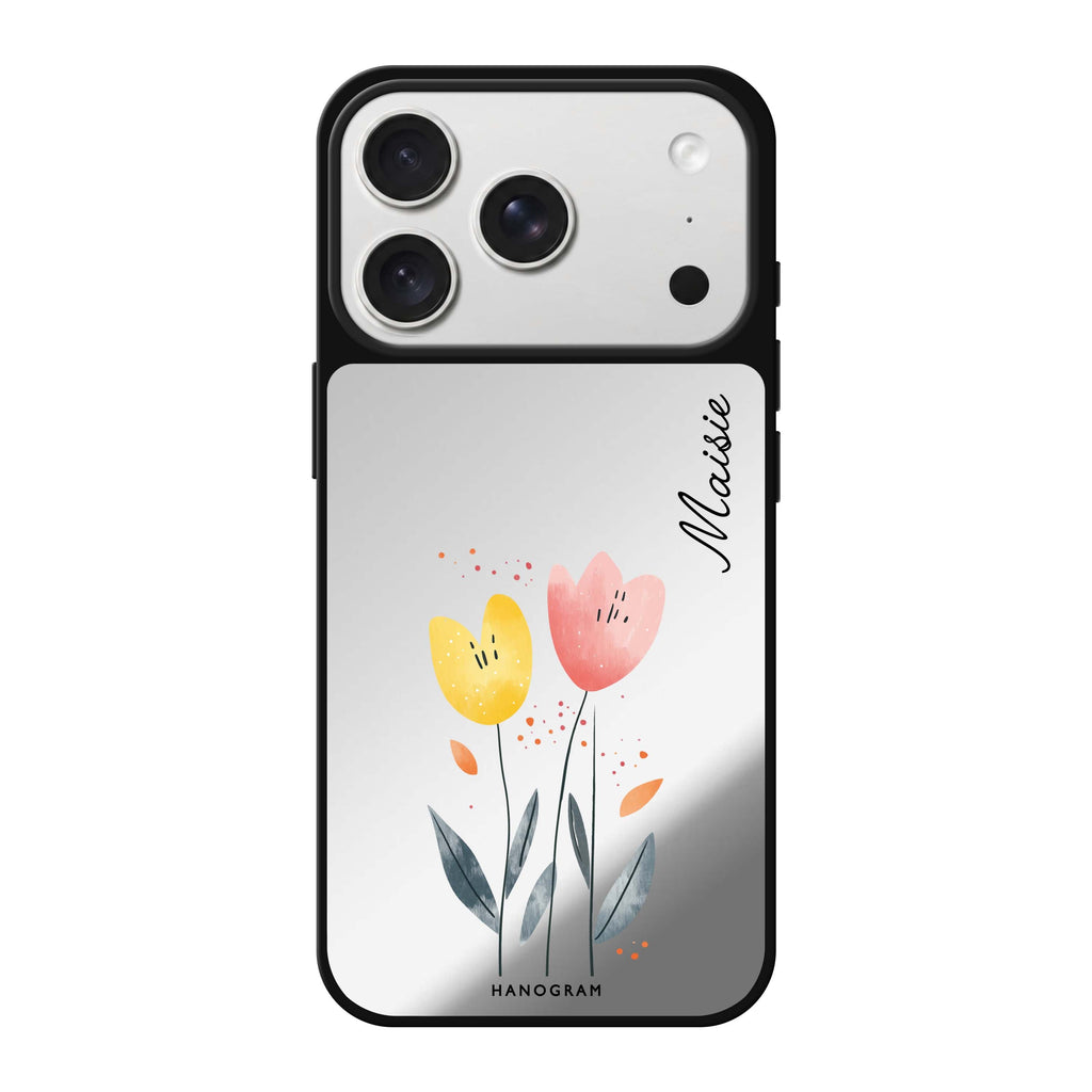Tulip Twins personalized name flower floral iPhone 18 Pro Max mirror case