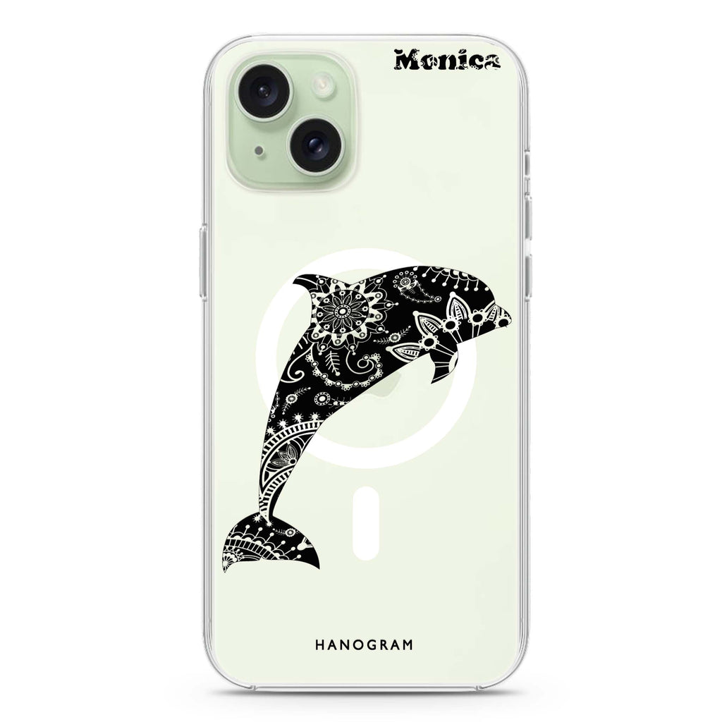 Mandala dolphin iPhone 15 Plus MagSafe Compatible Ultra Clear Case