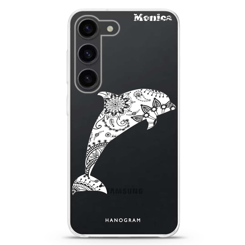Mandala dolphin personalized ultra-clear case for Samsung Galaxy S23/S22, front view