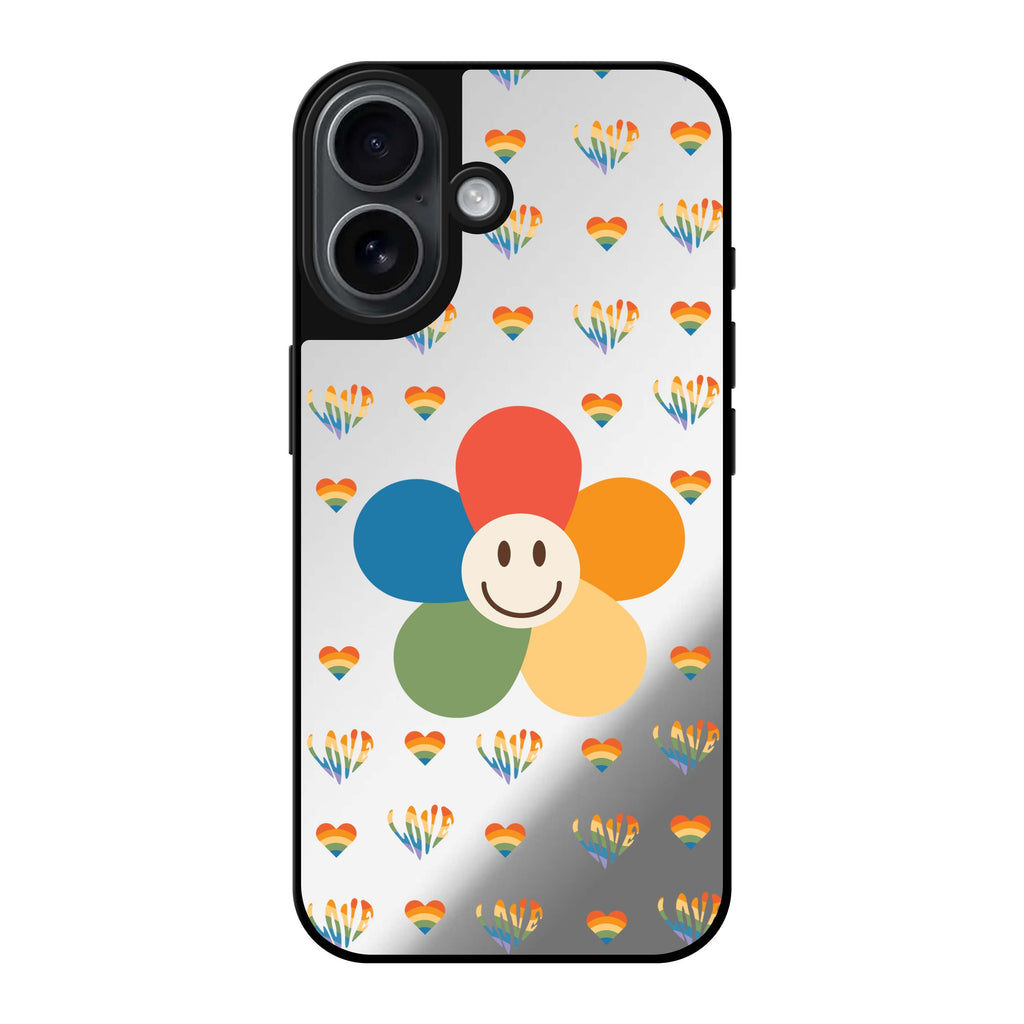 Reflective iPhone 16 Mirror Case –Rainbow Floral Design