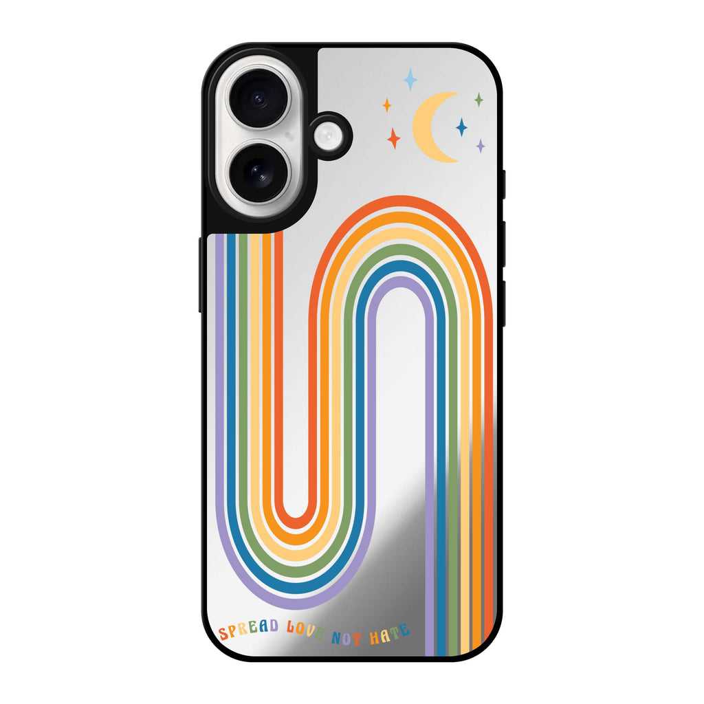 Reflective iPhone 16 Mirror Case –Spread Love with rainbow Design