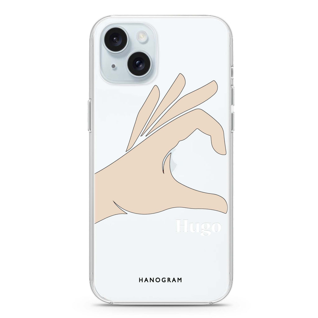 Left Hand heart iPhone 15 plus Ultra Clear Case