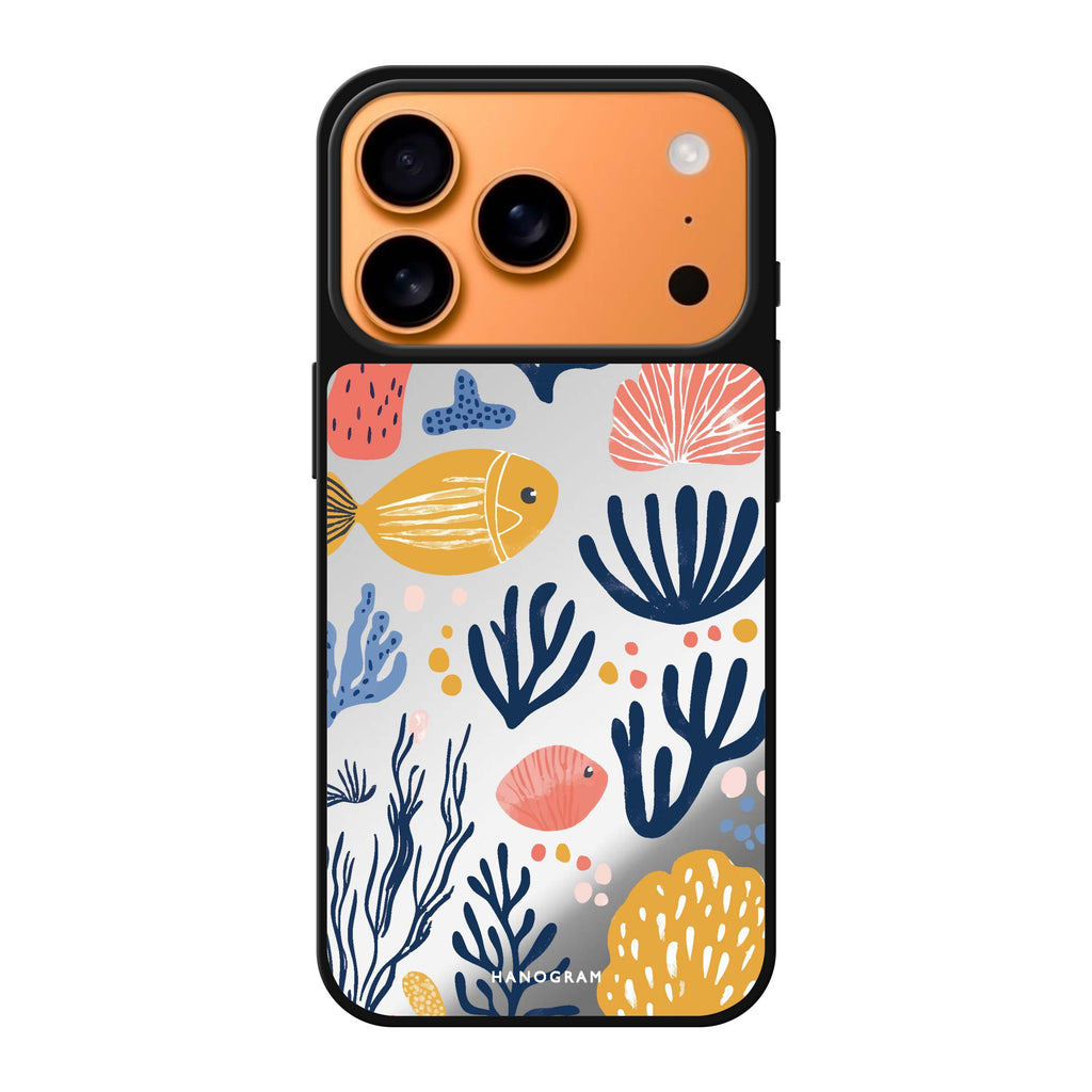 Coral Cutouts orange iPhone 17 Pro Max mirror case