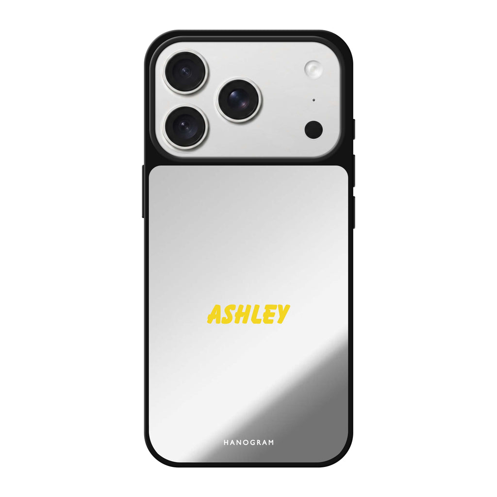 NameGlow personalized name typography iPhone 18 Pro Max mirror case