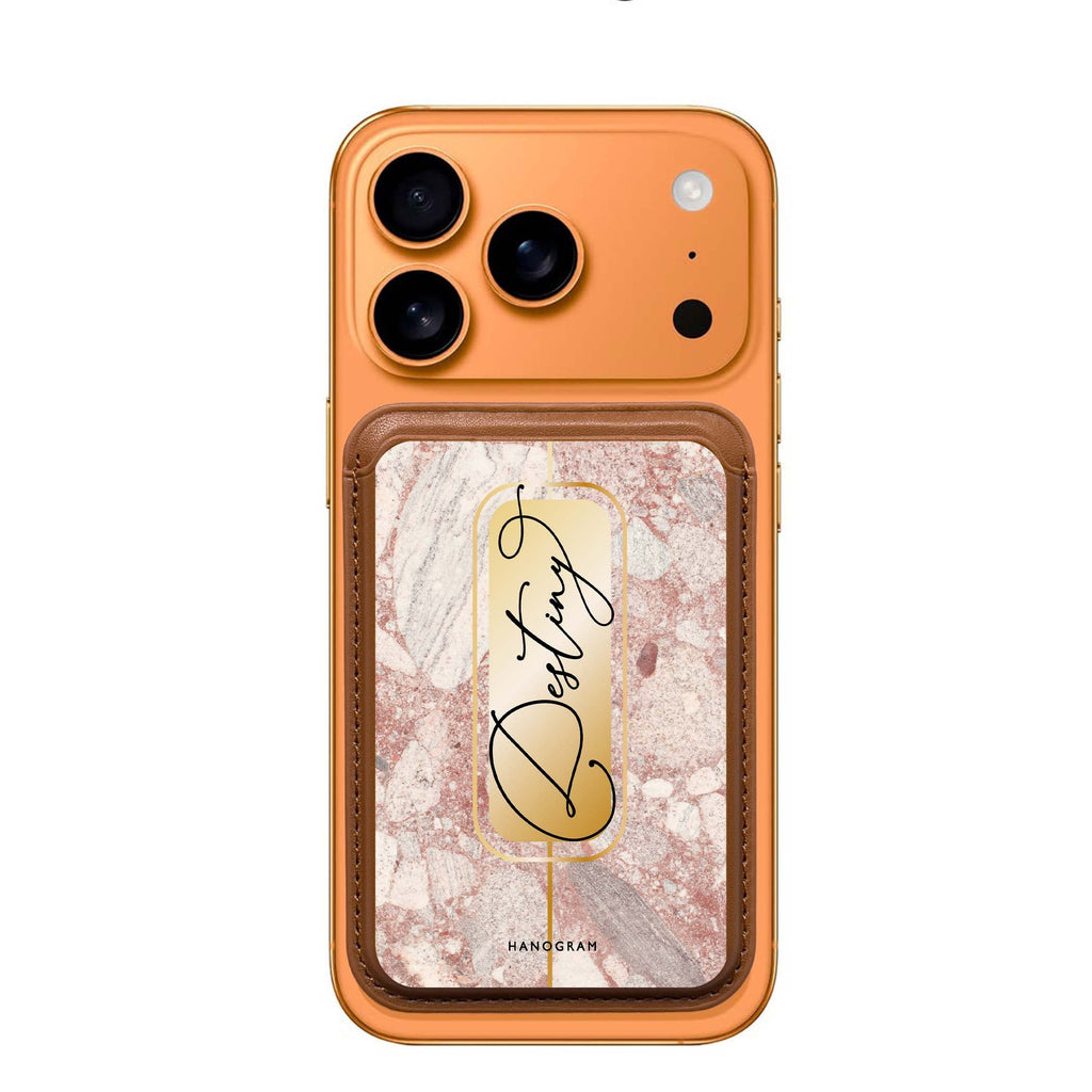 Golden Marble custom name MagSafe wallet for iPhone, personalized magnetic card holder, main view