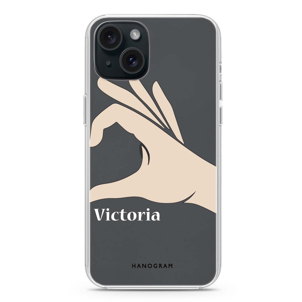 Right Hand heart iPhone 15 plus Ultra Clear Case