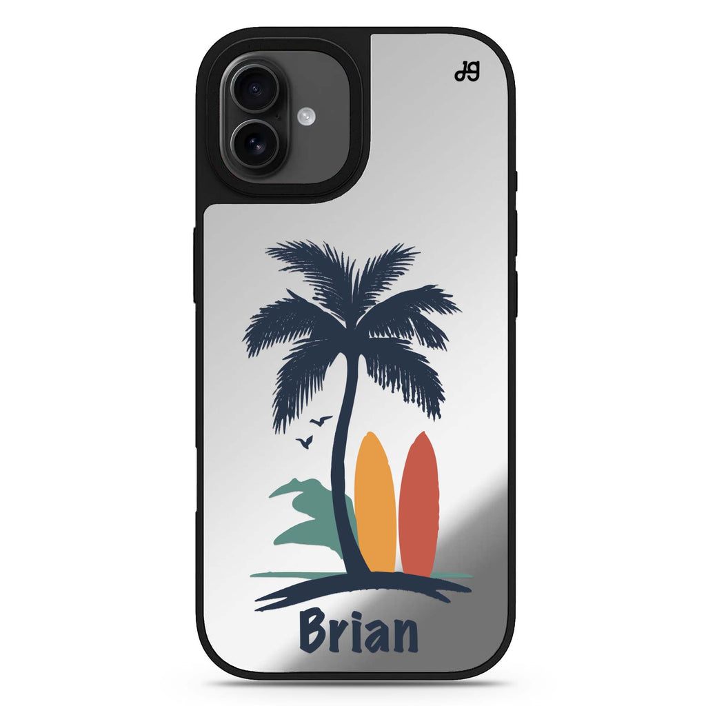Palm & Board personalized name tropical design iPhone 17 mirror case