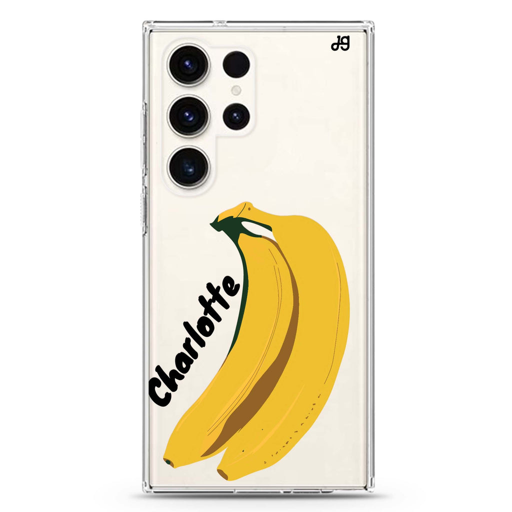 Banana Breeze personalized name Samsung Galaxy S26/S25/S24/S23/S22 Ultra ultra clear case, transparent design, main view