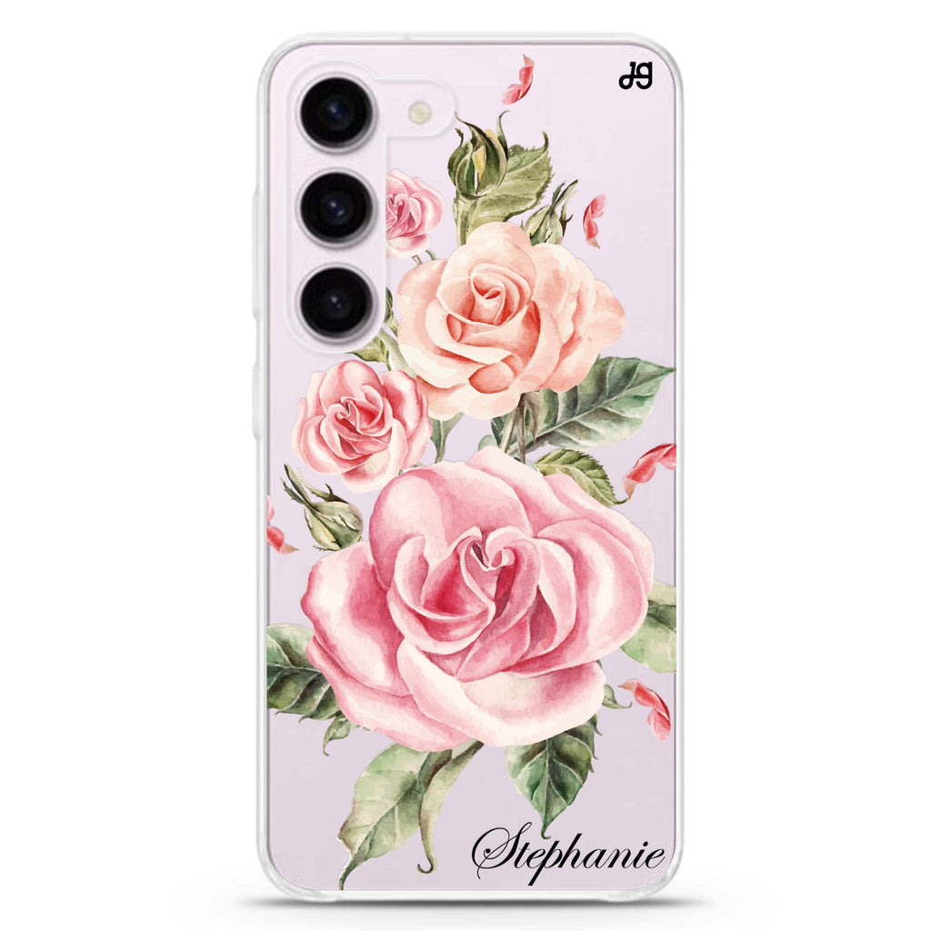 Pink Watercolor Floral personalized ultra-clear case for Samsung Galaxy S23/S22, front view