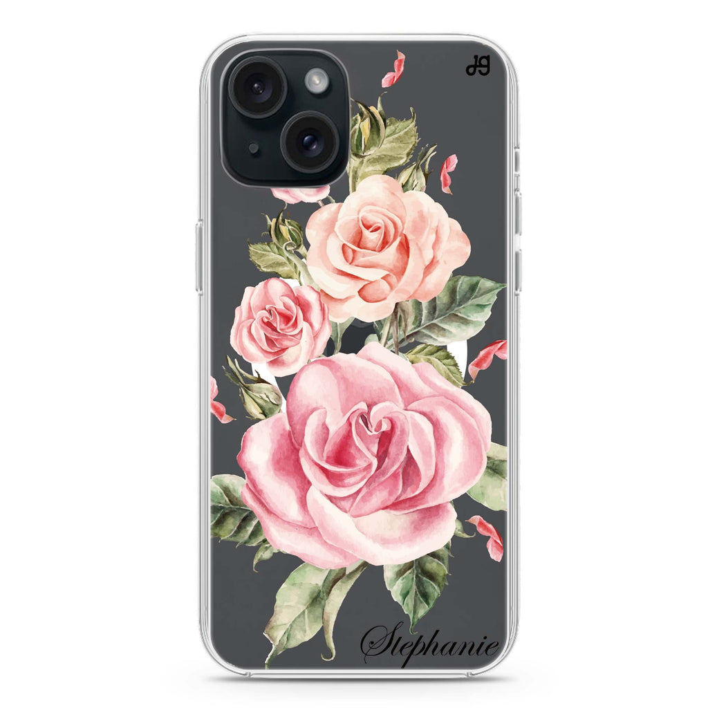 Pink Watercolor Floral iPhone 15 Plus MagSafe Compatible Ultra Clear Case