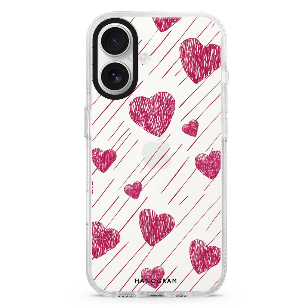 Stripe My Heart iPhone 16 and 16 Plus ultra clear case, transparent artistic artwork, front product view