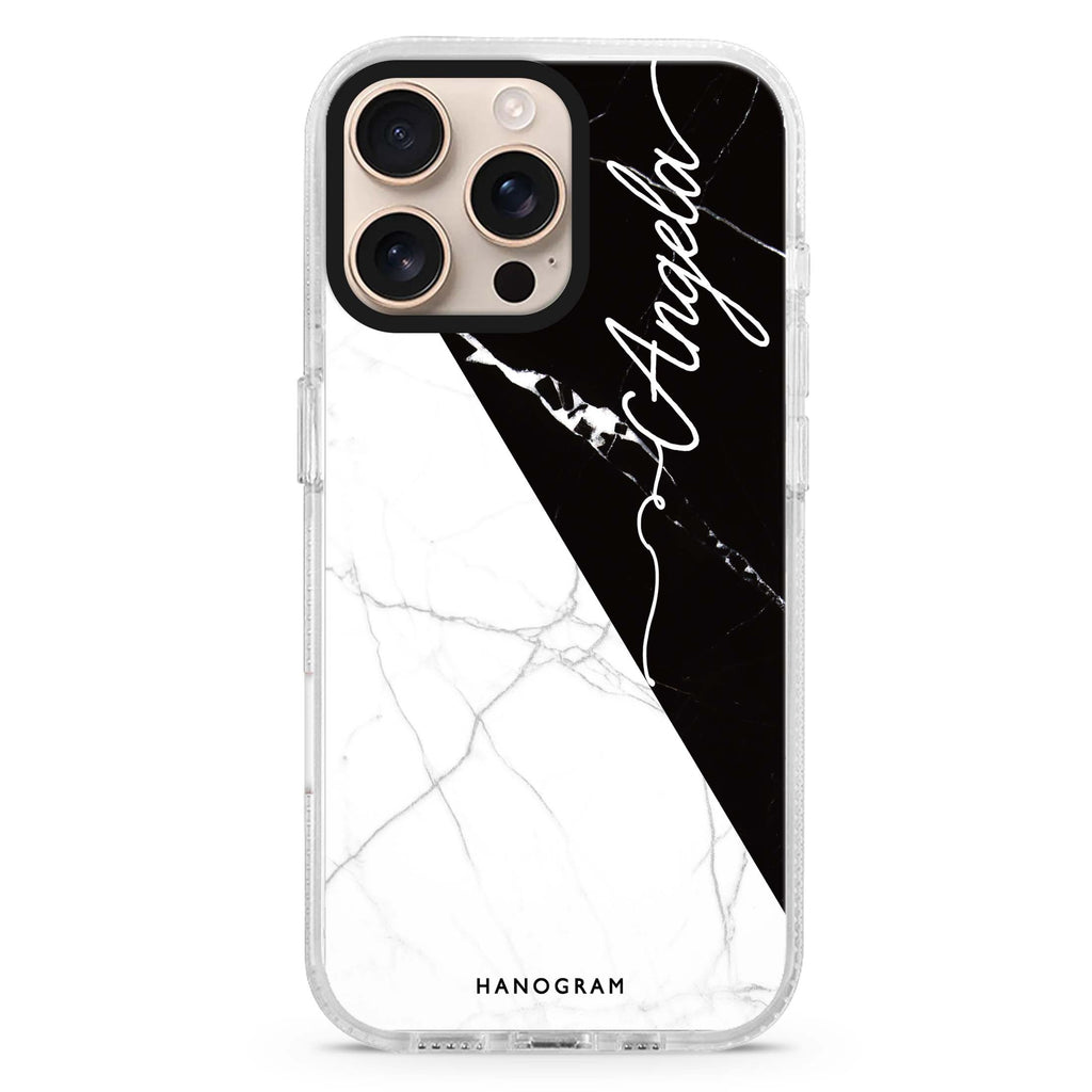 Black And White Marble MagSafe Compatible iPhone 16 Pro Ultra Clear Case - Personalized and Stylish Protection