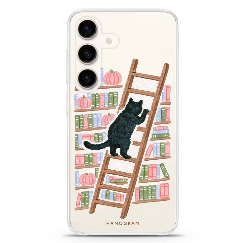 The Library Ladder Cat Samsung Galaxy Ultra Clear Case — front view