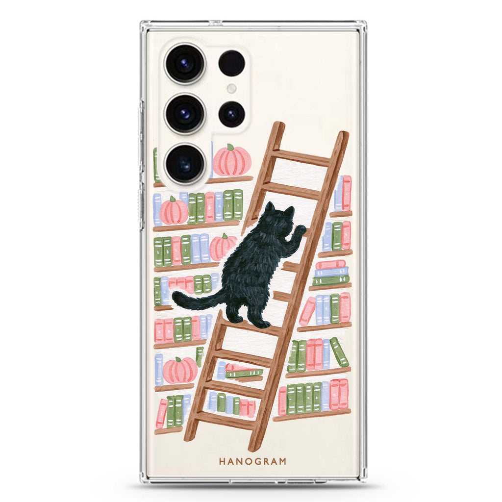 The Library Ladder Cat Samsung Galaxy Ultra Clear Case — front view