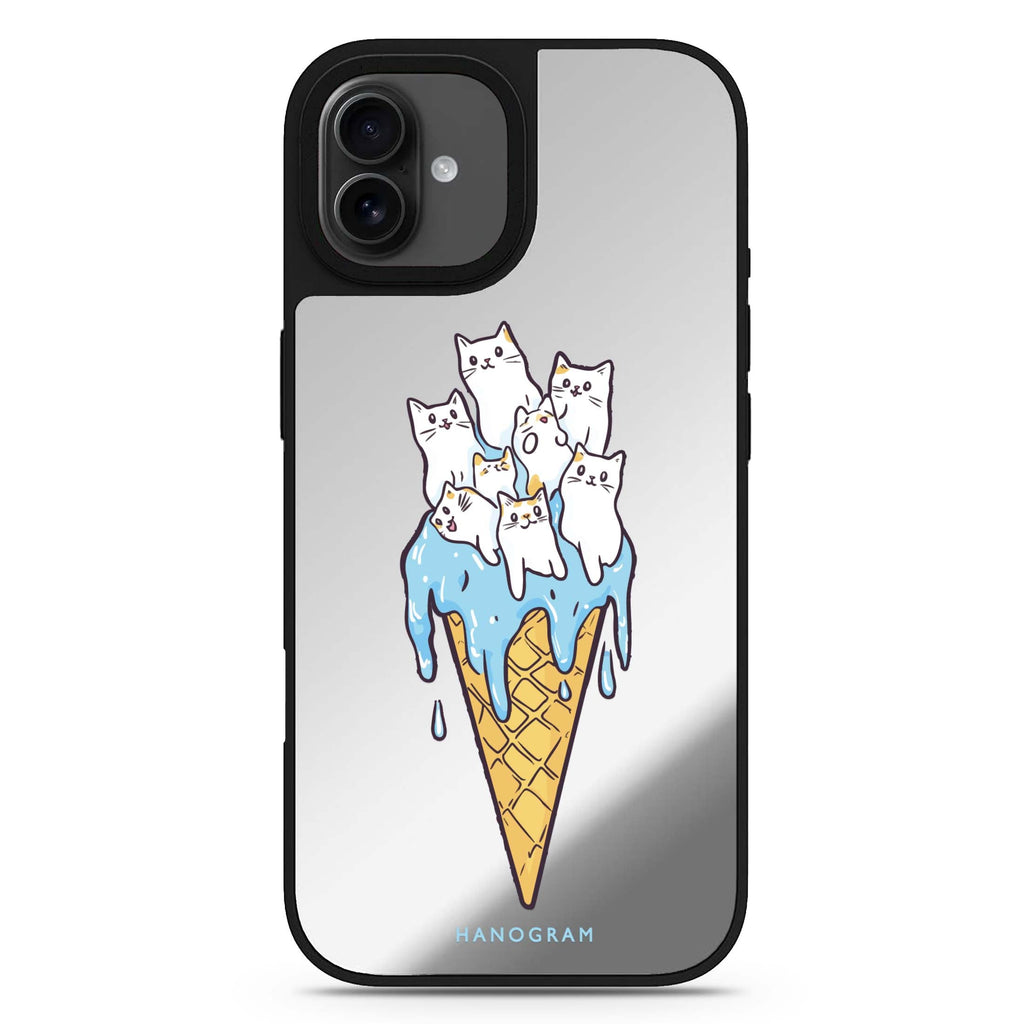 Meow Melt cat design iPhone 17 mirror case