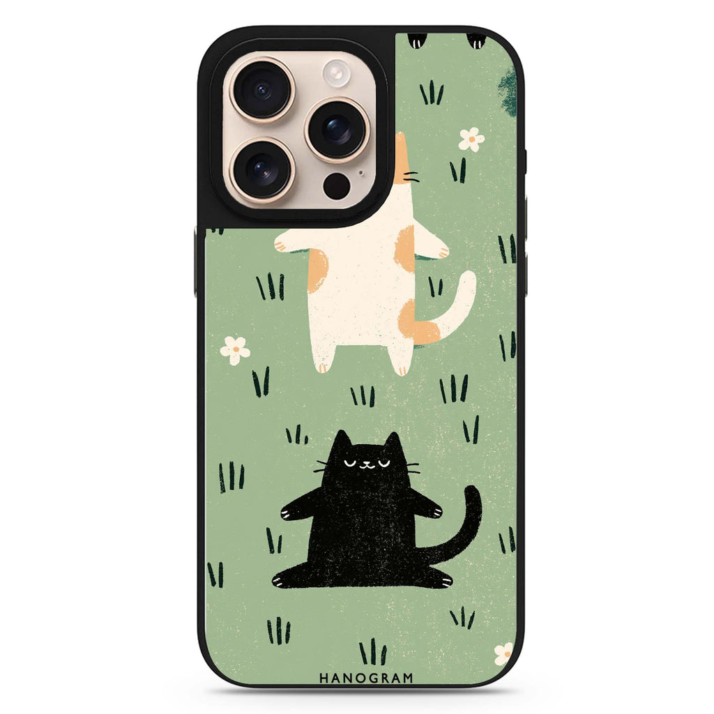 Two Cats Finding Balance MagSafe Compatible Mirror Case – design view 1