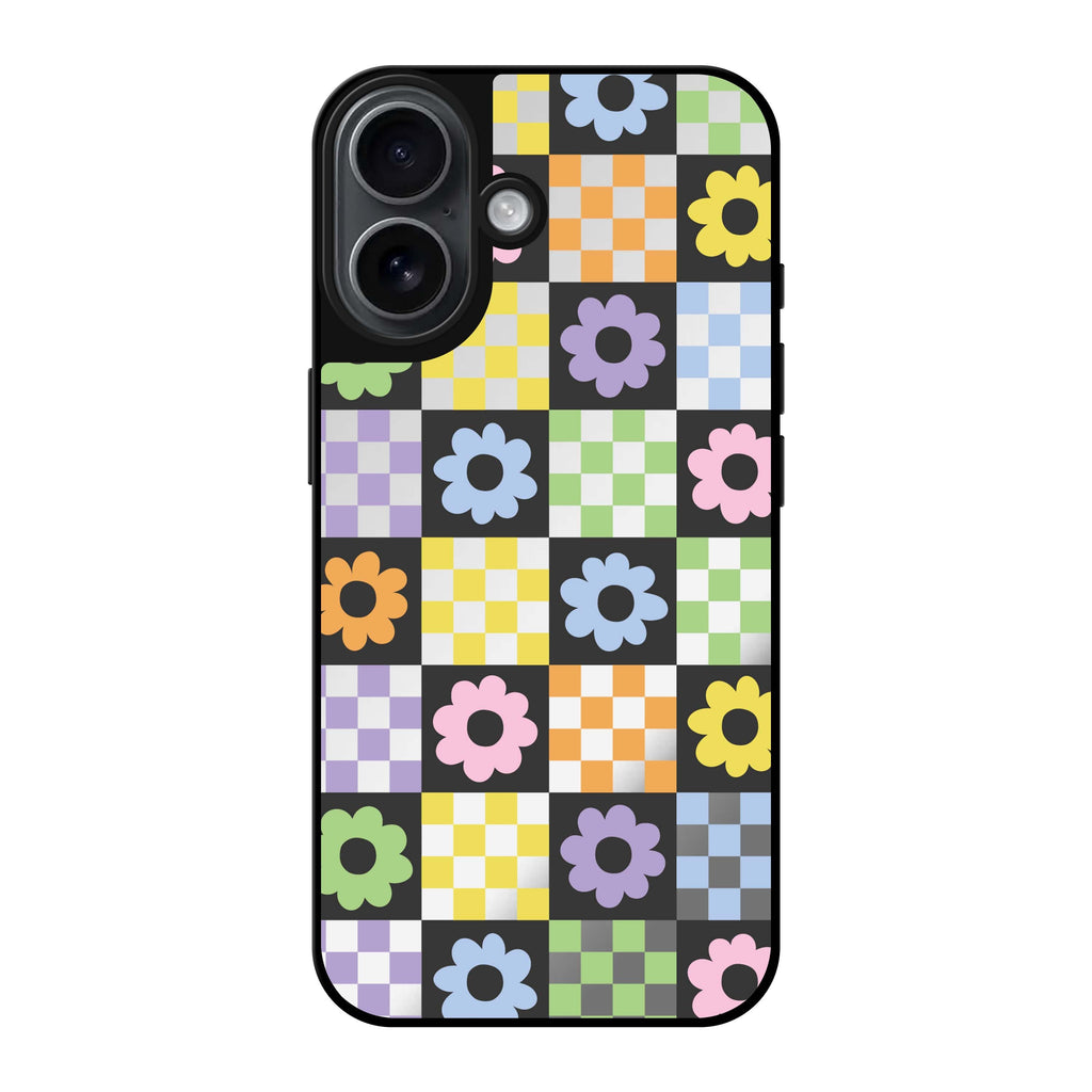 Reflective iPhone 16 Mirror Case –Flowers Design