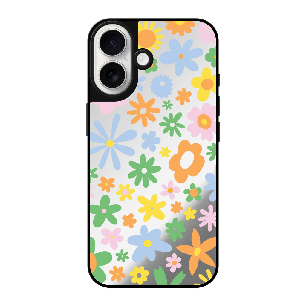 Reflective iPhone 16 Mirror Case –Flowers Design