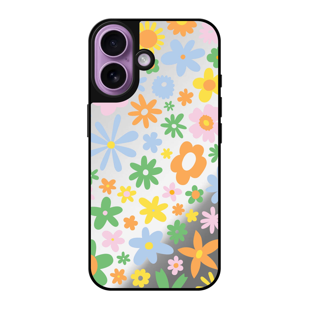 Reflective iPhone 16 Mirror Case –Flowers Design