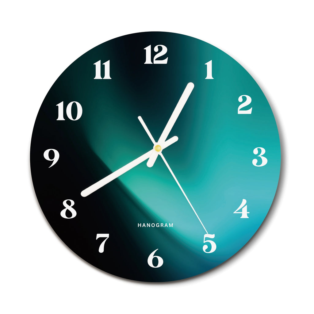 Emerald Aurora premium glass wall clock, marble home decor clock, main view