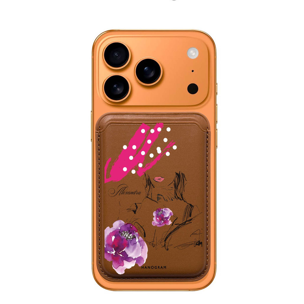 Floral Makeup custom name MagSafe wallet for iPhone, personalized magnetic card holder, main view