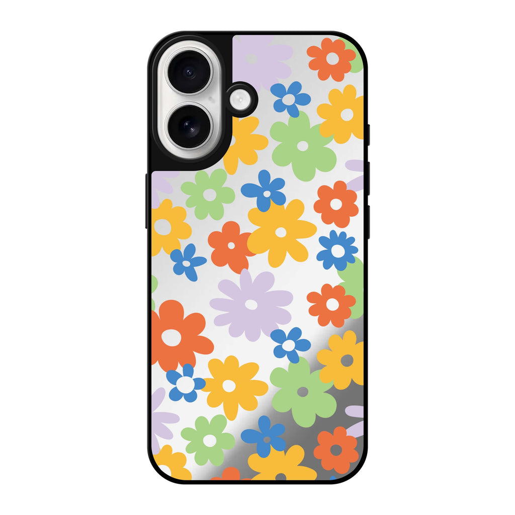 Reflective iPhone 16 Mirror Case –Flowers Design