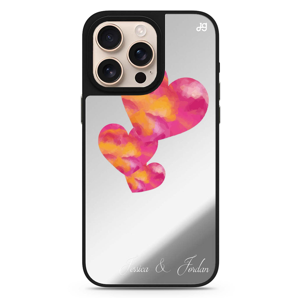 Red Hearts Design 1 personalized name romantic design iPhone 16/15/14 Pro Max & Pro mirror case