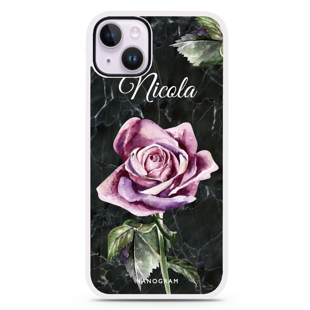 Black Marble Rose iPhone 15 Impact Guard Bumper Case