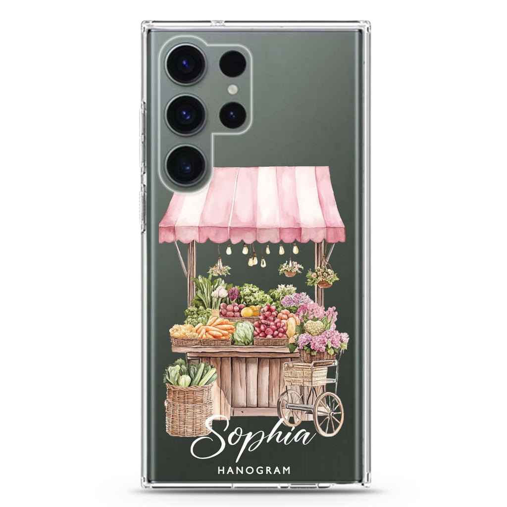 Blush Market personalized name Samsung Galaxy S26/S25/S24/S23/S22 Ultra ultra clear case, transparent design, main view