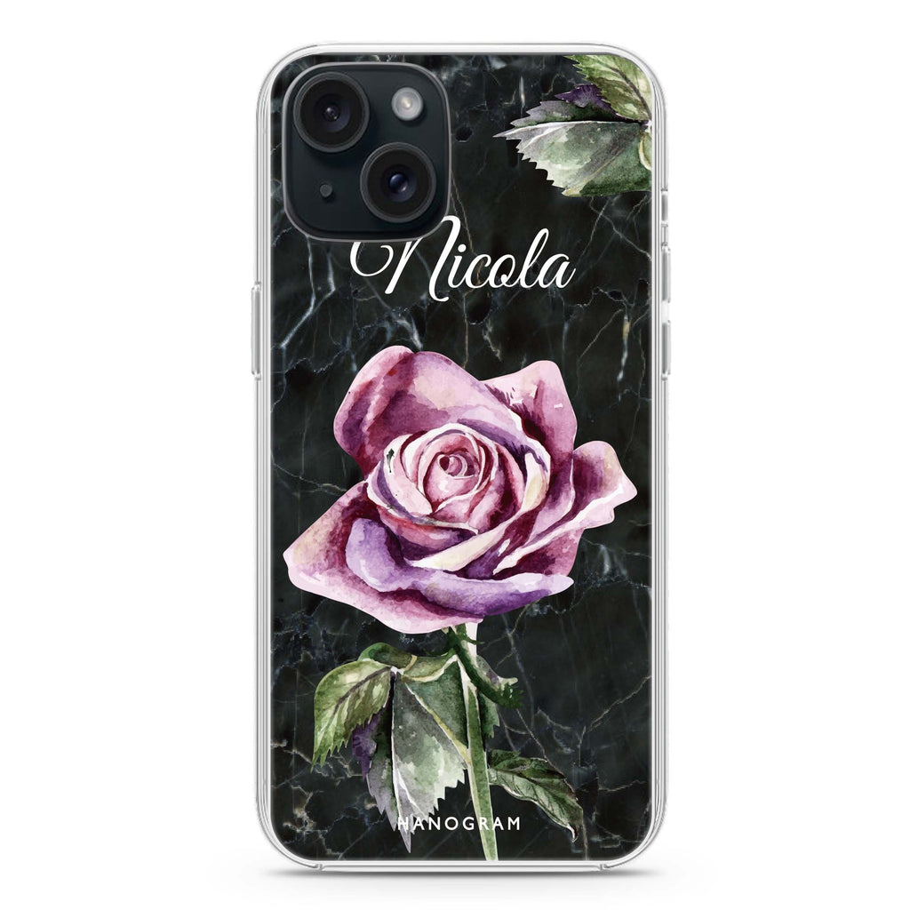 Black Marble Rose iPhone 15 Plus MagSafe Compatible Ultra Clear Case
