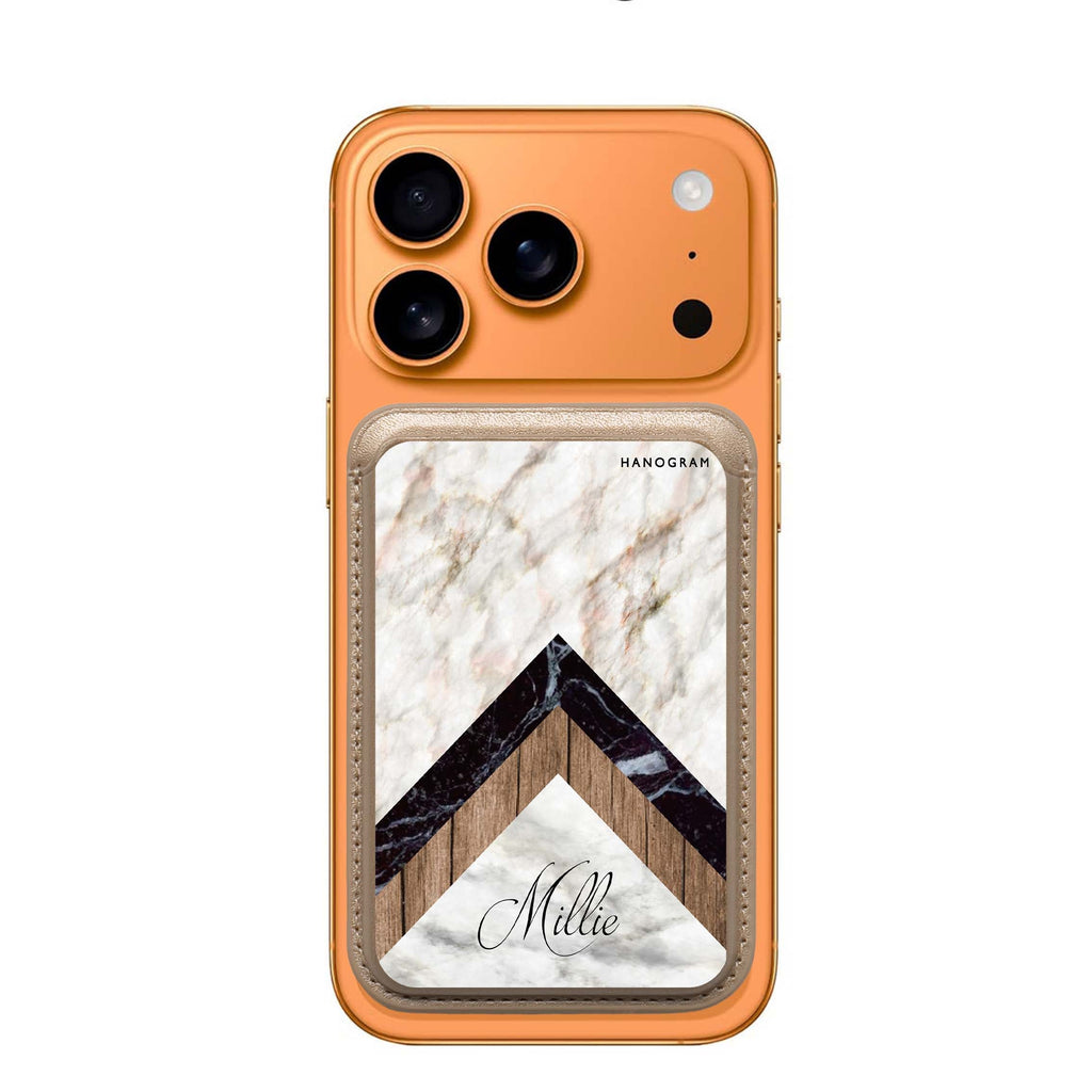 Marble & Wood custom name MagSafe wallet for iPhone, personalized magnetic card holder, main view