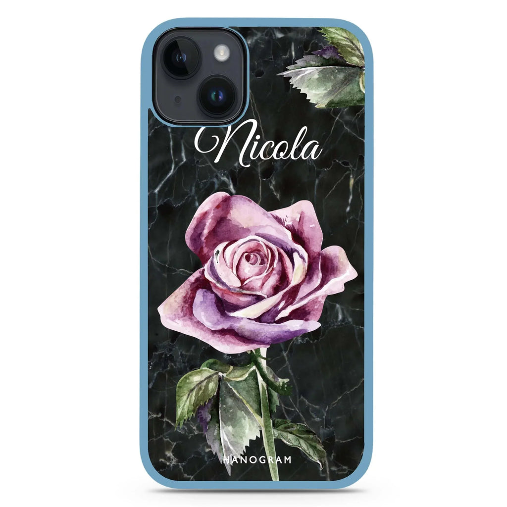Black Marble Rose iPhone 15 Plus Impact Guard Bumper Case