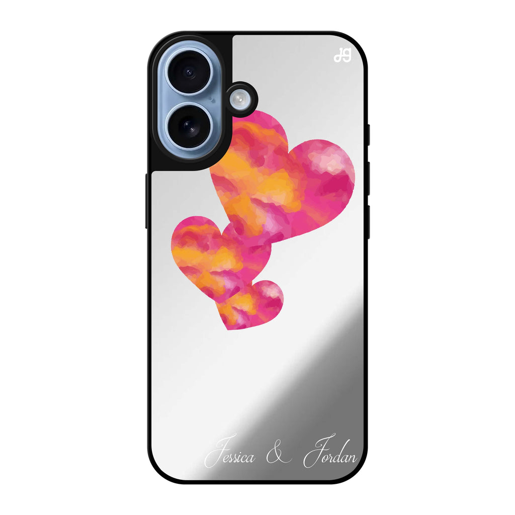 Reflective iPhone 16 Mirror Case –Red Hearts Design