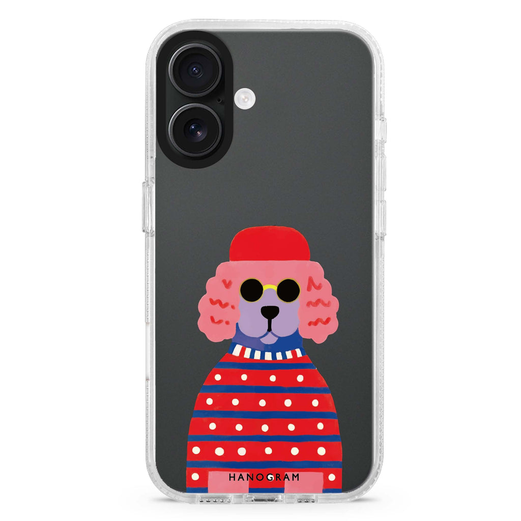 Groovy Poodle iPhone 16 and 16 Plus ultra clear case, transparent dog artwork, front product view
