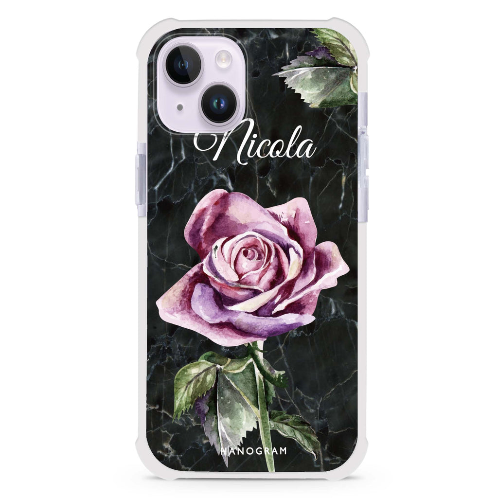 Black Marble Rose iPhone 15 Plus MagSafe Compatible Ultra Shockproof Case