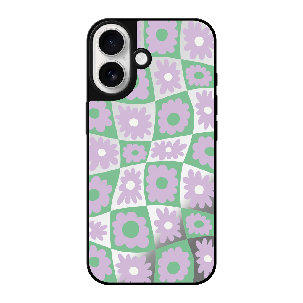 Reflective iPhone 16 Mirror Case –Flowers Design