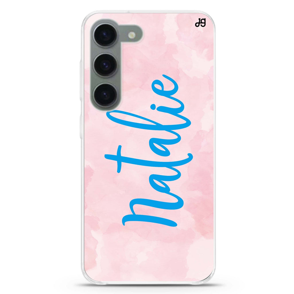 Pink Aqua personalized ultra-clear case for Samsung Galaxy S23/S22, front view