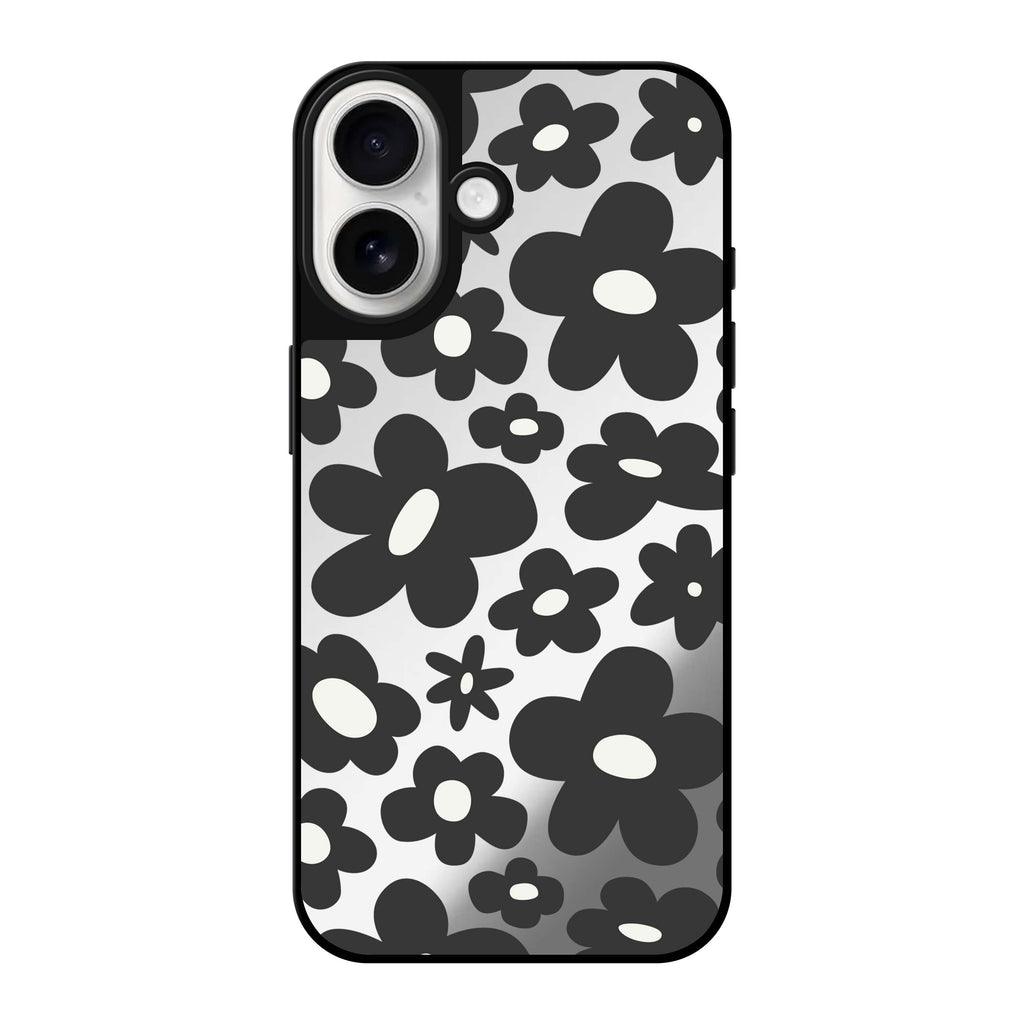 Reflective iPhone 16 Mirror Case –Flowers Design