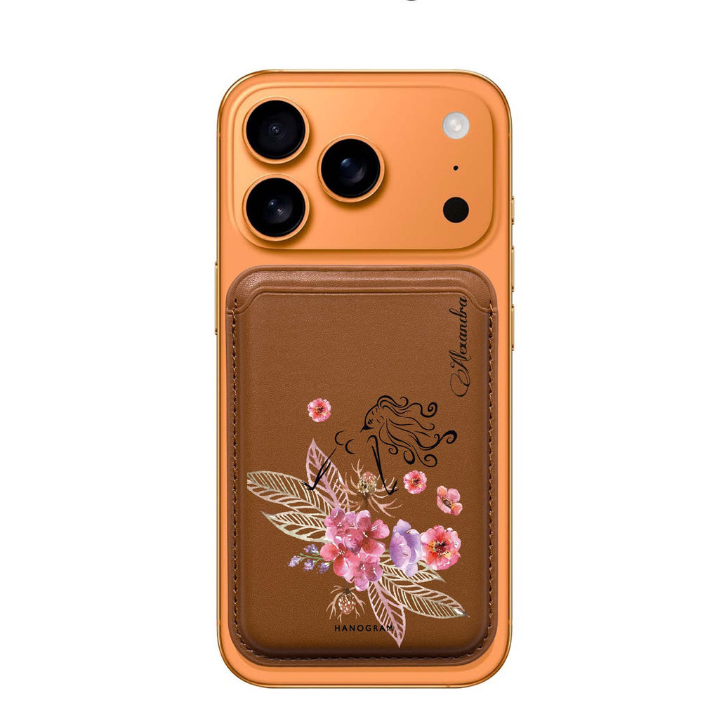Floral Fairy I custom name MagSafe wallet for iPhone, personalized magnetic card holder, main view