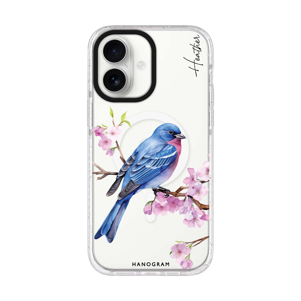 Indigo Serenade personalized name iPhone 17 ultra clear MagSafe case, front product view