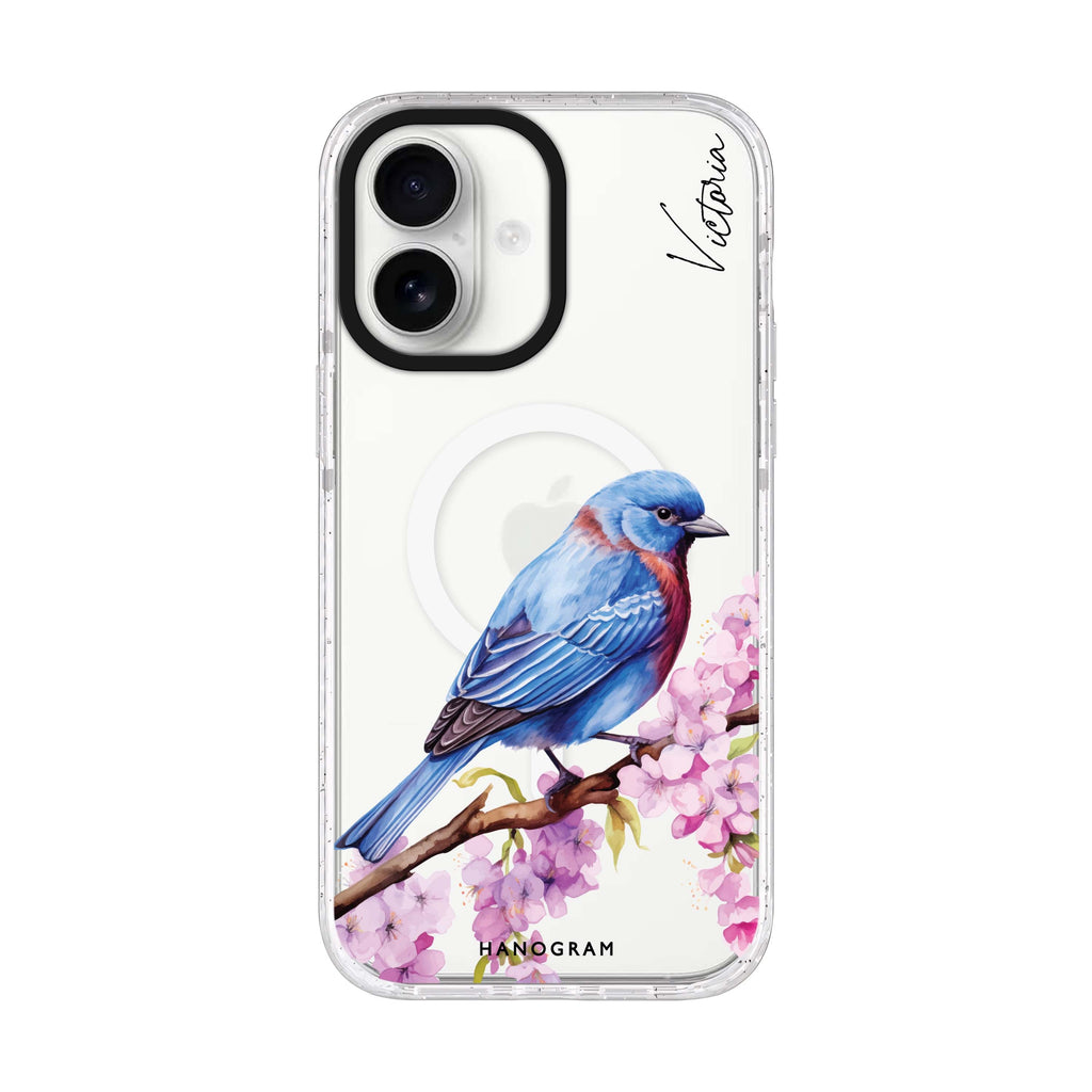 Bunting Blossom personalized name iPhone 17 ultra clear MagSafe case, front product view