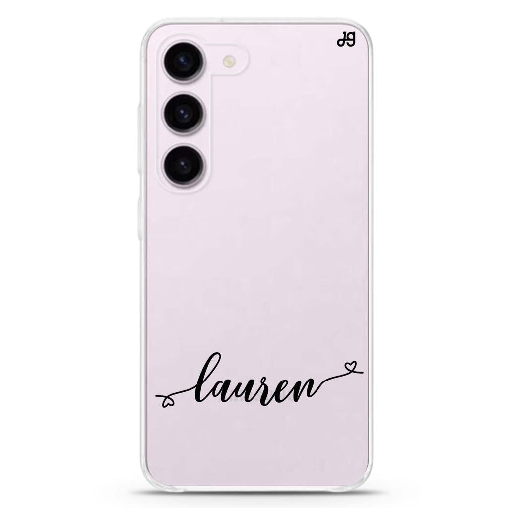 Made with love personalized ultra-clear case for Samsung Galaxy S23/S22, front view