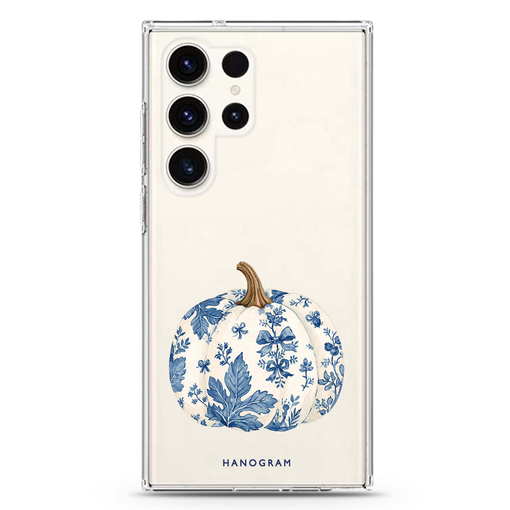 Blue China Pumpkin Samsung Galaxy Ultra Clear Case — front view