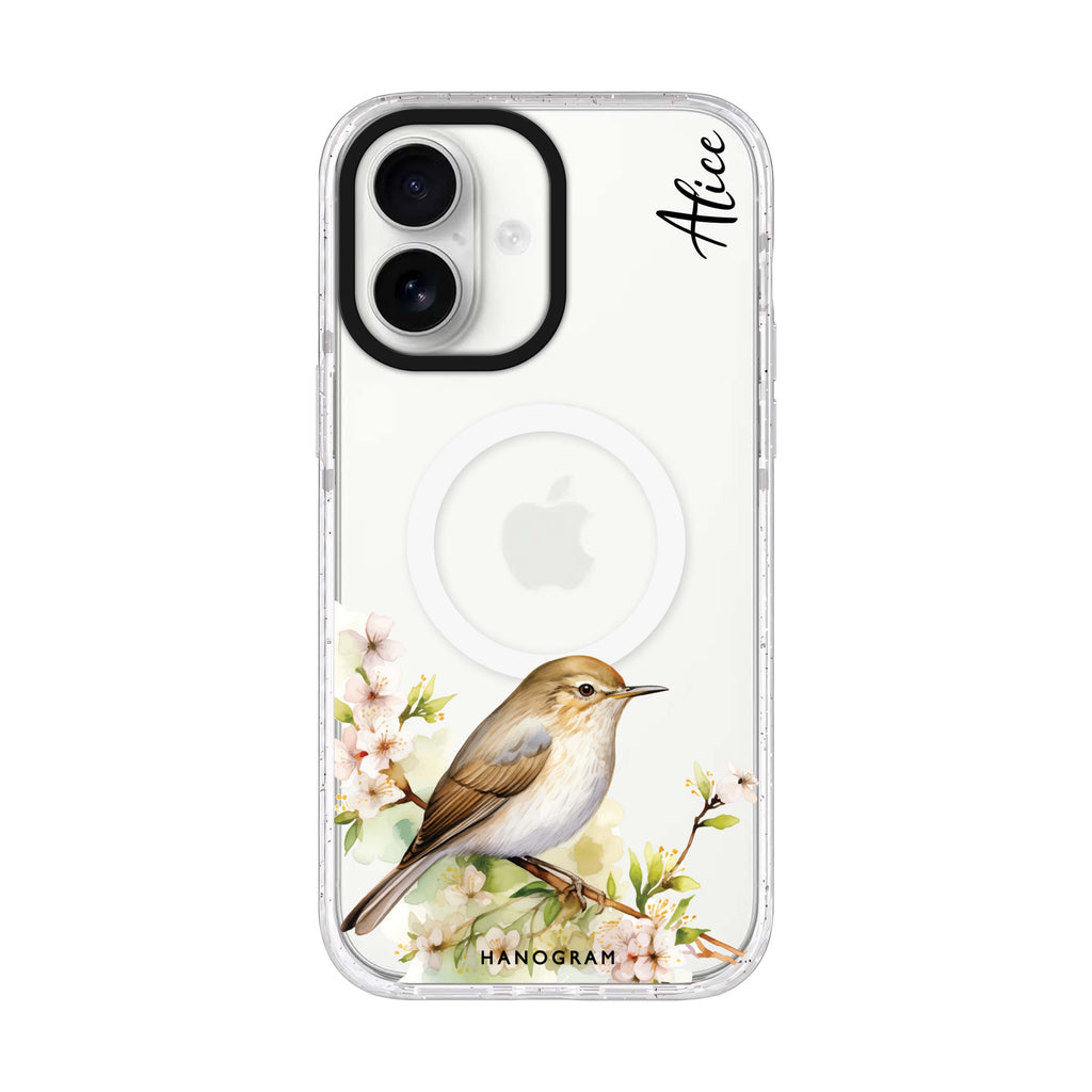 Warbler's Haven personalized name iPhone 17 ultra clear MagSafe case, front product view