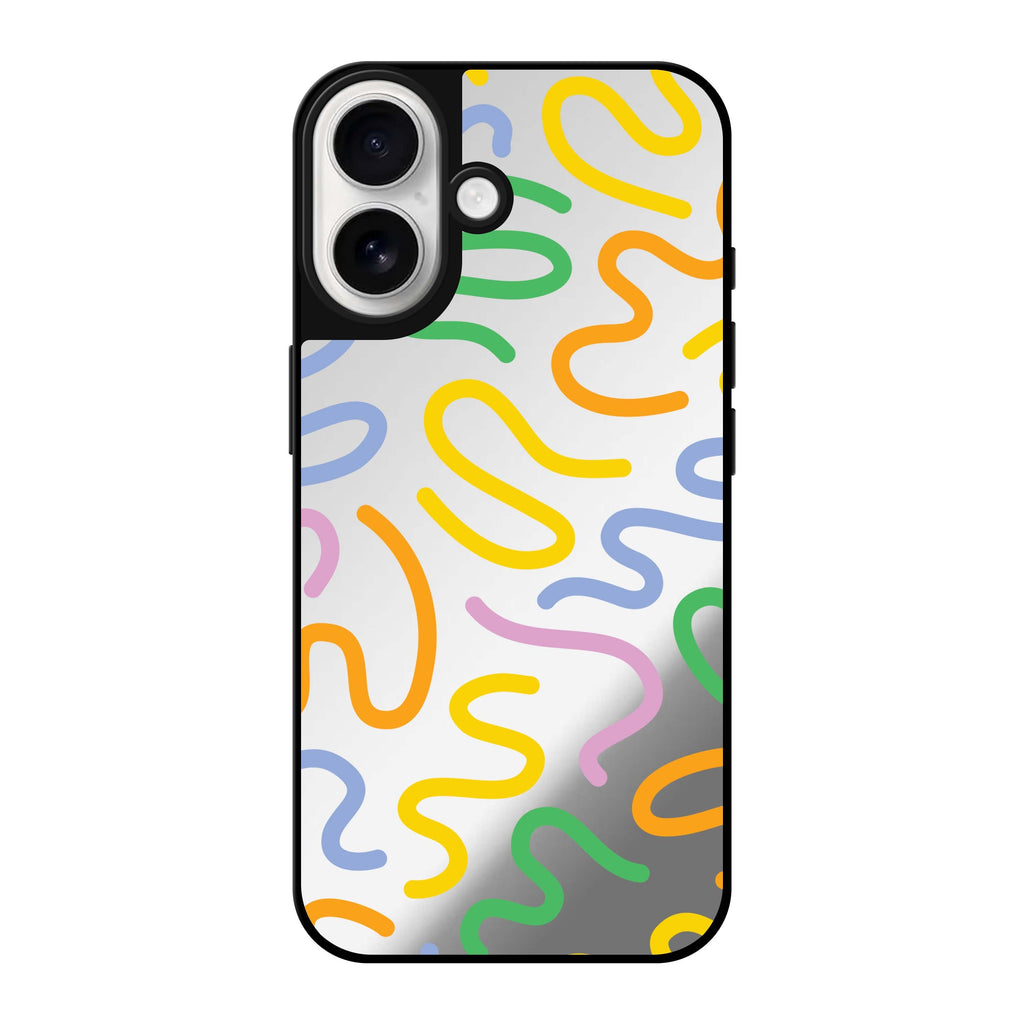 Reflective iPhone 16 Mirror Case –Abstract Doodles Design