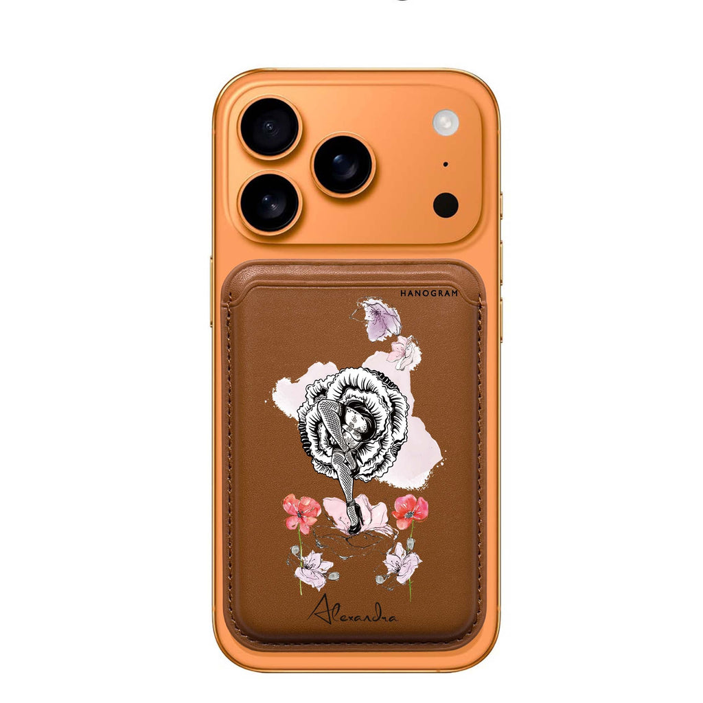 Dancing Flora custom name MagSafe wallet for iPhone, personalized magnetic card holder, main view