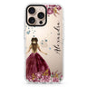 Princess in Garden custom name iPhone 16/15/14 Pro Max & Pro ultra clear case floral design, front product view