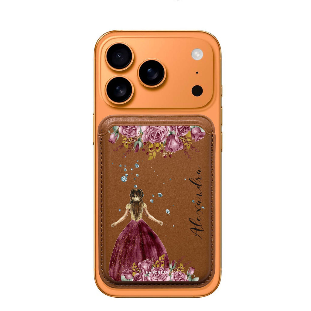 Princess in Garden custom name MagSafe wallet for iPhone, personalized magnetic card holder, main view